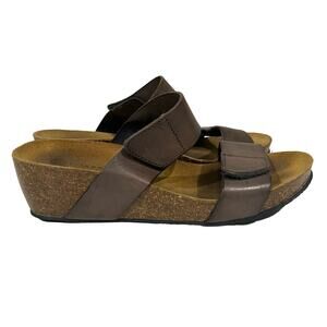Lola Sabbia Lily Sandals Wedge Slide Brown Leather Comfort Women's Sz 38 / 7.5-8